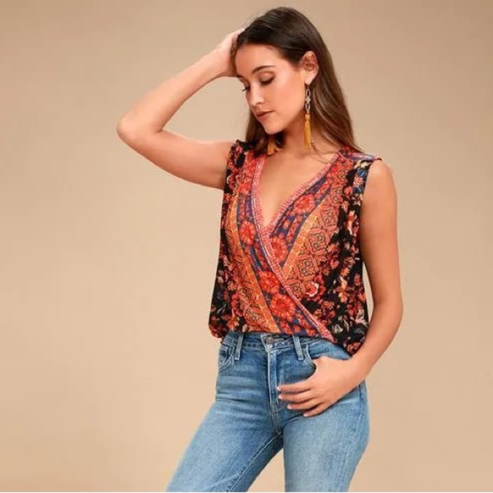 NWT Free People Havana Floral Sleeveless Wrap Top Size S